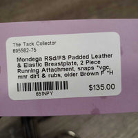 RSd/FS Padded Leather & Elastic Breastplate, 2 Piece Running Attachment, snaps *vgc, mnr dirt & rubs, older
