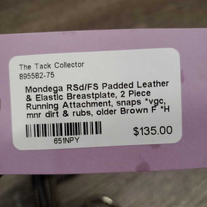 RSd/FS Padded Leather & Elastic Breastplate, 2 Piece Running Attachment, snaps *vgc, mnr dirt & rubs, older