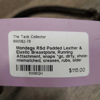 RSd Padded Leather & Elastic Breastplate, Running Attachment, snaps *gc, dirty, xholes, mismatched, creases, rubs, older
