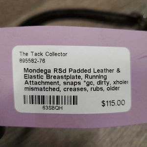 RSd Padded Leather & Elastic Breastplate, Running Attachment, snaps *gc, dirty, xholes, mismatched, creases, rubs, older