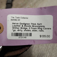 Thick Soft Leather & Elastic Breastplate, Wither Bridge, 2 Foam Ring Covers *gc, dirty, xholes, older, rubs, creases
