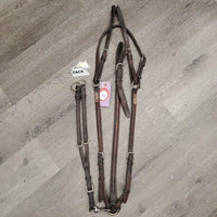 Thick Soft Leather & Elastic Breastplate, snaps, Running Attachment *gc, dirty, xholes, older, rubs, creases, faded, scrapes, sticky, dents, stains, loose keepers