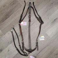 Thick Soft Leather & Elastic Breastplate, snaps, Running Attachment *gc, dirty, xholes, older, rubs, creases, faded, scrapes, cut
