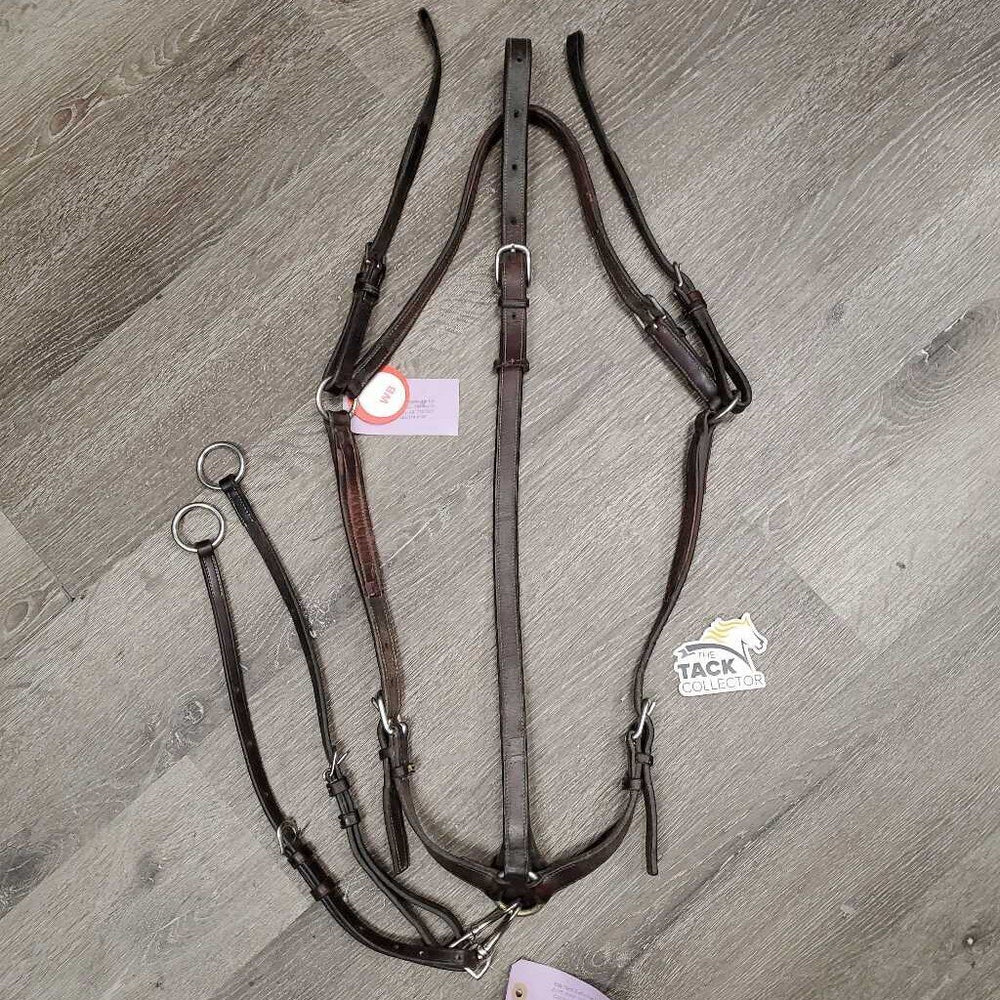 Thick Soft Leather & Elastic Breastplate, snaps, Running Attachment *gc, dirty, xholes, older, rubs, creases, faded, scrapes, cut