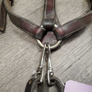 Thick Soft Leather & Elastic Breastplate, snaps, Running Attachment *gc, dirty, xholes, older, rubs, creases, faded, scrapes, cut
