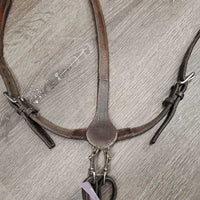 Thick Soft Leather & Elastic Breastplate, snaps, Running Attachment *gc, dirty, xholes, older, rubs, creases, faded, scrapes, cut
