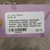 Adjustable Running Martingale Attachment, buckle, conway buckles *fair, taped, cut, dry, stiff, xholes, dents faded, creases
