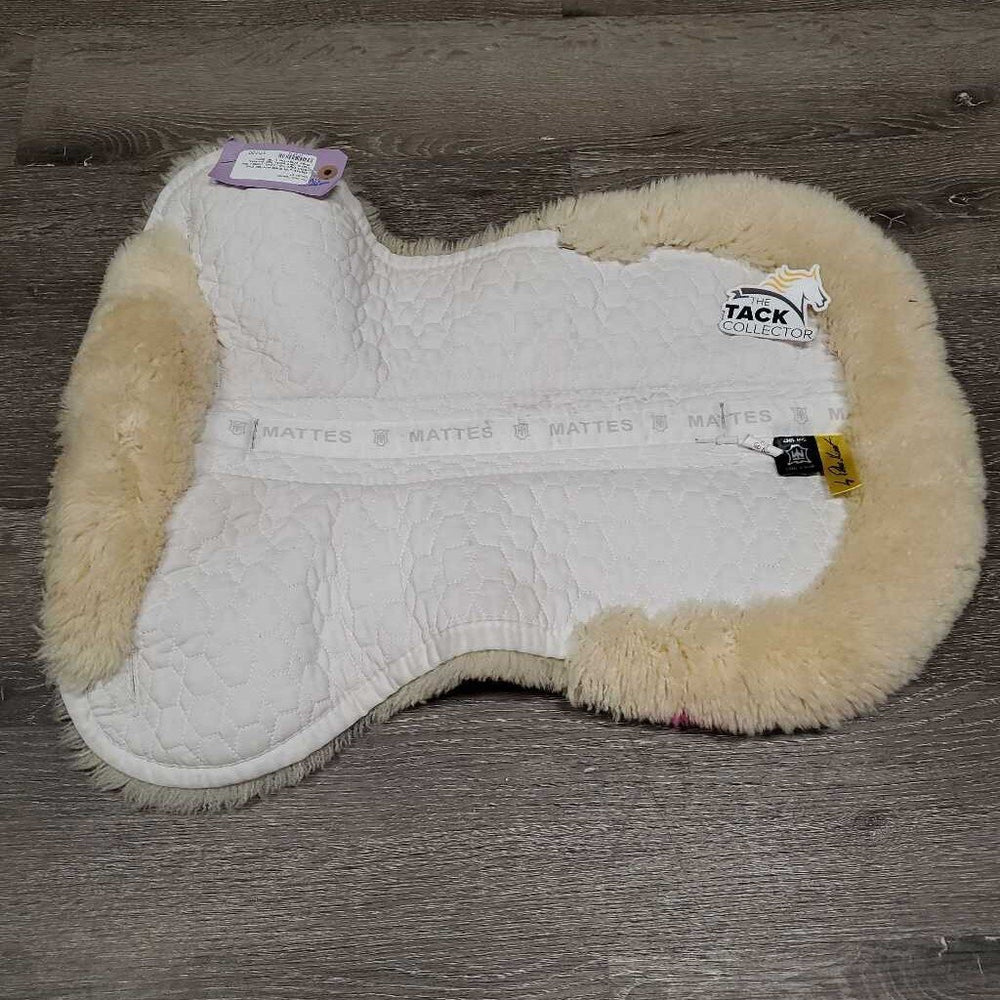 Quilt Sheepskin Half Pad, rolled edge *vgc, clean, clumpy, mnr stains, bare spots, hair, puckers, dingy
