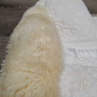 Quilt Sheepskin Half Pad, rolled edge *vgc, clean, clumpy, mnr stains, bare spots, hair, puckers, dingy
