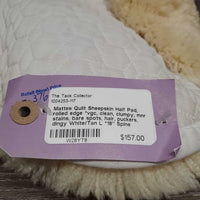 Quilt Sheepskin Half Pad, rolled edge *vgc, clean, clumpy, mnr stains, bare spots, hair, puckers, dingy