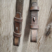 FS Wide Nose Hunter Bridle, braided reins *fair,CUT OFF Flash, tight keepers, thick residue, dry, stiff, faded
