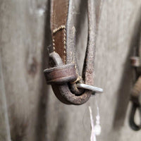 FS Wide Nose Hunter Bridle, braided reins *fair,CUT OFF Flash, tight keepers, thick residue, dry, stiff, faded
