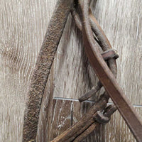 FS Wide Nose Hunter Bridle, braided reins *fair,CUT OFF Flash, tight keepers, thick residue, dry, stiff, faded
