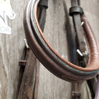 FS Wide Nose Hunter Bridle, braided reins *fair,CUT OFF Flash, tight keepers, thick residue, dry, stiff, faded
