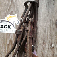 FS Wide Nose Hunter Bridle, braided reins *fair,CUT OFF Flash, tight keepers, thick residue, dry, stiff, faded
