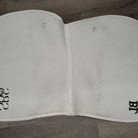 Quilt Jumper Saddle Pad, "Springbank Stables" *gc, stains, dingy, mnr hair, pills, cut tabs, rubs
