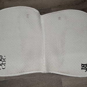 Quilt Jumper Saddle Pad, "Springbank Stables" *gc, stains, dingy, mnr hair, pills, cut tabs, rubs