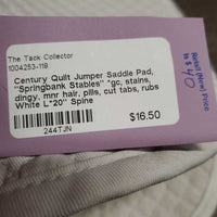 Quilt Jumper Saddle Pad, "Springbank Stables" *gc, stains, dingy, mnr hair, pills, cut tabs, rubs