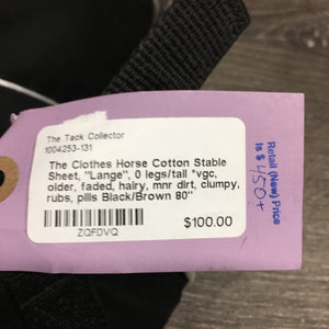 Cotton Stable Sheet, "Lange", 0 legs/tail *vgc, older, faded, hairy, mnr dirt, clumpy, rubs, pills