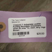 Adjustable Leather Running Martingale Attachment, sewn on snap *xc, clean, dirty rings
