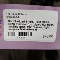Rsd/Padded Bridle, Plain Reins, Bling, Buckles *gc, clean, NO flash, missing bling, mnr residue, tight keepers
