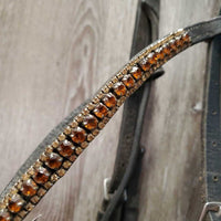 Monocrown Bridle, Bling, Flash, Rubber Lined Reins *gc, dirty, rubs, mismatched, tight & missing keepers, edge scrapes, thin/sticky rubber