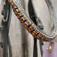 Monocrown Bridle, Bling, Flash, Rubber Lined Reins *gc, dirty, rubs, mismatched, tight & missing keepers, edge scrapes, thin/sticky rubber