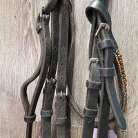 Monocrown Bridle, Bling, Flash, Rubber Lined Reins *gc, dirty, rubs, mismatched, tight & missing keepers, edge scrapes, thin/sticky rubber
