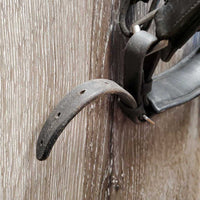 Rolled Monocrown Dressage Bridle, Crank, HDR Bband, Rubber Reins *gc, rubs, faded & dust?dirt, cut end, xholes, NO Bradoon Holder, Missing 1 Keeper