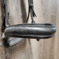 Rolled Monocrown Dressage Bridle, Crank, HDR Bband, Rubber Reins *gc, rubs, faded & dust?dirt, cut end, xholes, NO Bradoon Holder, Missing 1 Keeper
