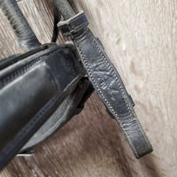 Rolled Monocrown Dressage Bridle, Crank, HDR Bband, Rubber Reins *gc, rubs, faded & dust?dirt, cut end, xholes, NO Bradoon Holder, Missing 1 Keeper
