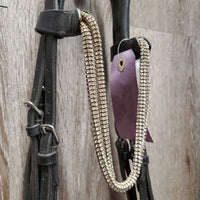 Rolled Monocrown Dressage Bridle, Crank, HDR Bband, Rubber Reins *gc, rubs, faded & dust?dirt, cut end, xholes, NO Bradoon Holder, Missing 1 Keeper