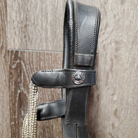 Rolled Monocrown Dressage Bridle, Crank, HDR Bband, Rubber Reins *gc, rubs, faded & dust?dirt, cut end, xholes, NO Bradoon Holder, Missing 1 Keeper

