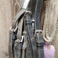 Rolled Monocrown Dressage Bridle, Crank, HDR Bband, Rubber Reins *gc, rubs, faded & dust?dirt, cut end, xholes, NO Bradoon Holder, Missing 1 Keeper
