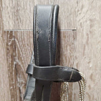 Rolled Monocrown Dressage Bridle, Crank, HDR Bband, Rubber Reins *gc, rubs, faded & dust?dirt, cut end, xholes, NO Bradoon Holder, Missing 1 Keeper
