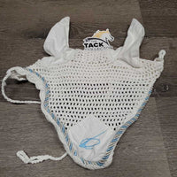 Crochet Ear Bonnet Fly Veil, 1x piping, string *vgc, clean, v.curled & twisted
