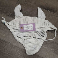 Crochet Ear Bonnet Fly Veil, 1x piping, string *vgc, clean, v.curled & twisted

