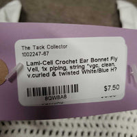 Crochet Ear Bonnet Fly Veil, 1x piping, string *vgc, clean, v.curled & twisted
