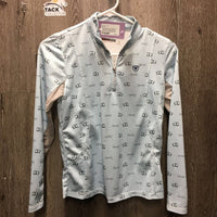 JUNIORS Sun Show Shirt, 1/4 zip up, Mesh Sleeves *gc, dingy mesh, seam puckers, mnr stains
