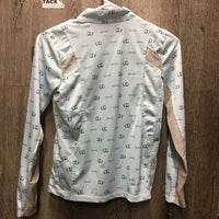 JUNIORS Sun Show Shirt, 1/4 zip up, Mesh Sleeves *gc, dingy mesh, seam puckers, mnr stains
