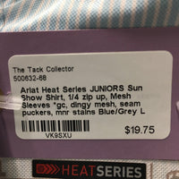 JUNIORS Sun Show Shirt, 1/4 zip up, Mesh Sleeves *gc, dingy mesh, seam puckers, mnr stains
