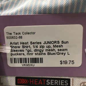 JUNIORS Sun Show Shirt, 1/4 zip up, Mesh Sleeves *gc, dingy mesh, seam puckers, mnr stains