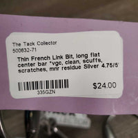 Thin French Link Bit, long flat center bar *vgc, clean, scuffs, scratches, mnr residue