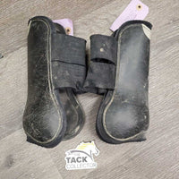 Open Front & Hind Boots, velcro *fair, elastic: torn & stretched, dirty, hairy, faded, scrapes, rubs
