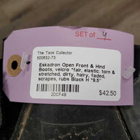 Open Front & Hind Boots, velcro *fair, elastic: torn & stretched, dirty, hairy, faded, scrapes, rubs

