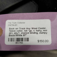 Hvy Wool Cooler, fleece collar, tail *gc, v. hairy, mnr dirt, oily?, stained binding, clumpy
