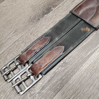 Padded Leather Belly Girth, 2x els, D Ring, Strap *gc/fair, stains, faded, scrapes, dry, creased/puckered edges
