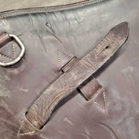 Padded Leather Belly Girth, 2x els, D Ring, Strap *gc/fair, stains, faded, scrapes, dry, creased/puckered edges
