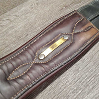 Padded Leather Belly Girth, 2x els, D Ring, Strap *gc/fair, stains, faded, scrapes, dry, creased/puckered edges
