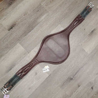 Padded Leather Belly Girth, 2x els, D Ring, Strap *gc/fair, stains, faded, scrapes, dry, creased/puckered edges

